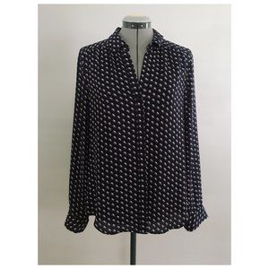 Loft Navy Blue Geo Print Blouse Sz S
